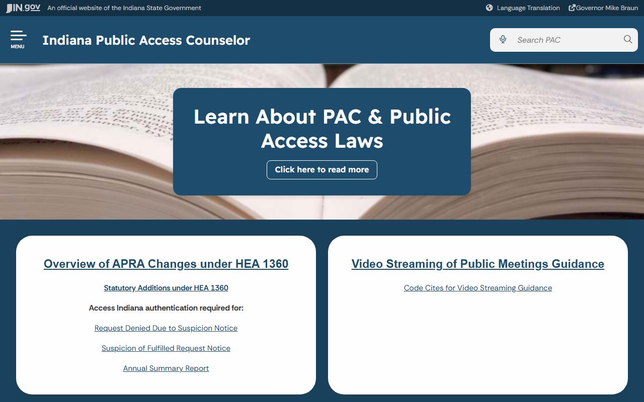 Indiana Public Access Counselor page for public records guidance