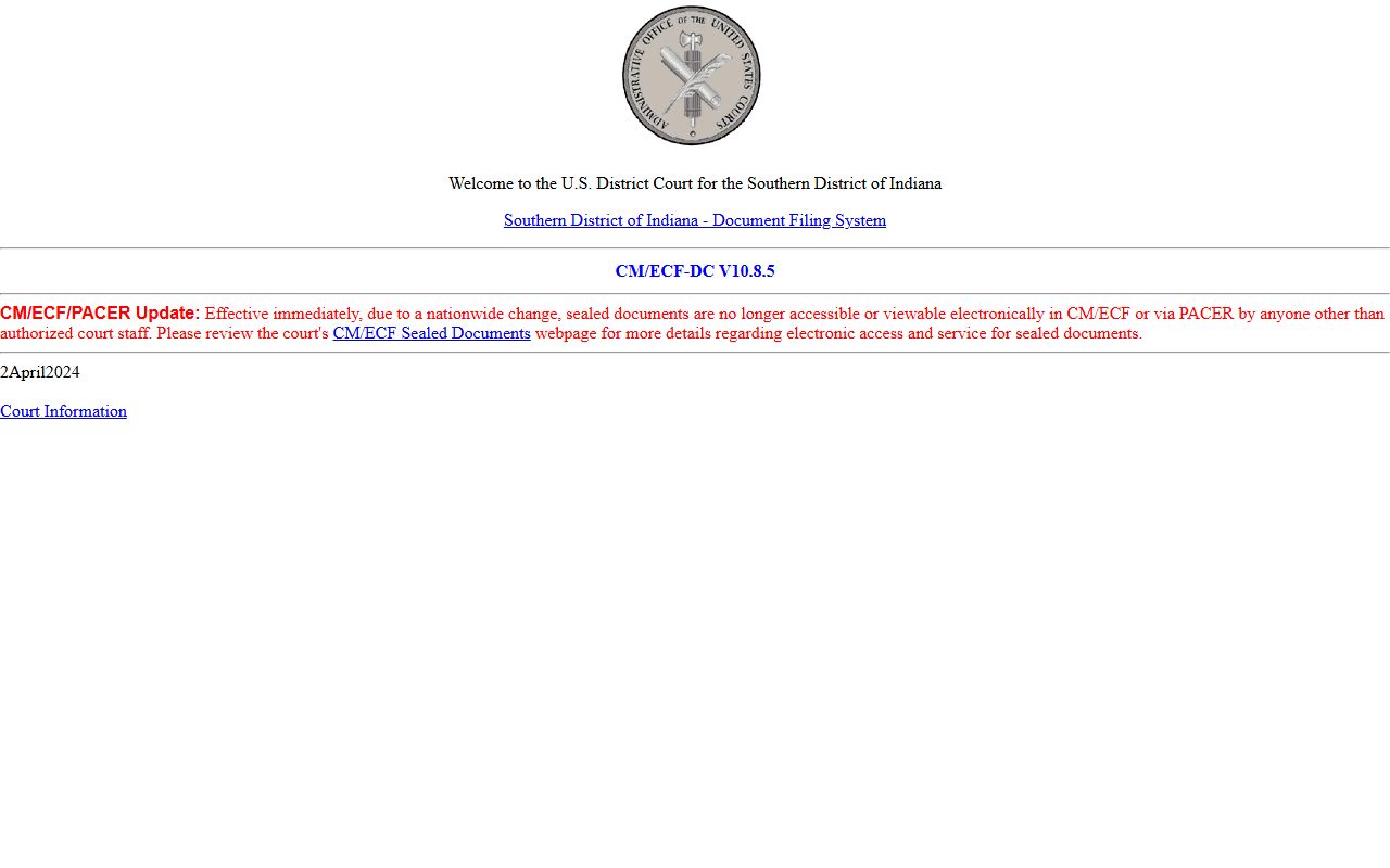 Knox County court dockets Southern District of Indiana CM ECF source