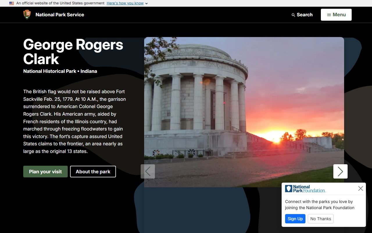 George Rogers Clark National Historical Park in Vincennes for Knox County historical context