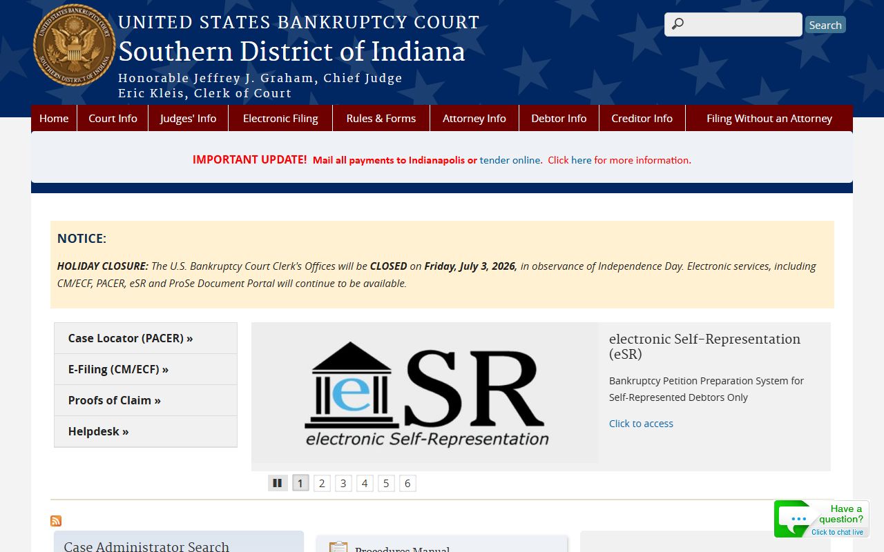 Southern District of Indiana Bankruptcy Court page for federal bankruptcy records separate from Knox County probate
